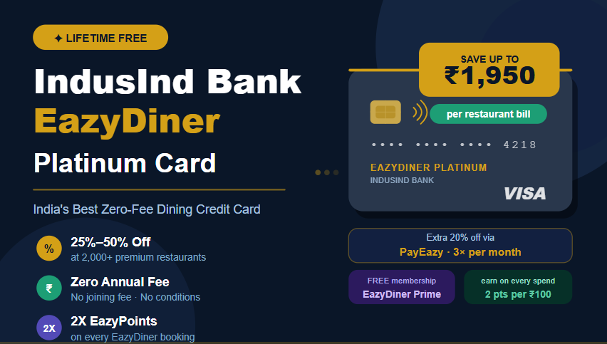 IndusInd Bank EazyDiner Platinum Credit Card Review 2026 India's Best Lifetime Free Dining Card