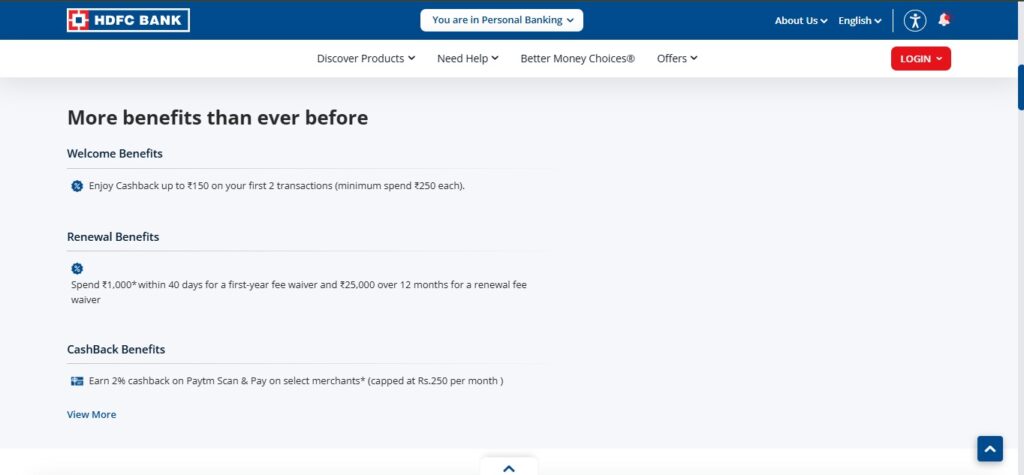 paytm hdfc credit card welcome benefits