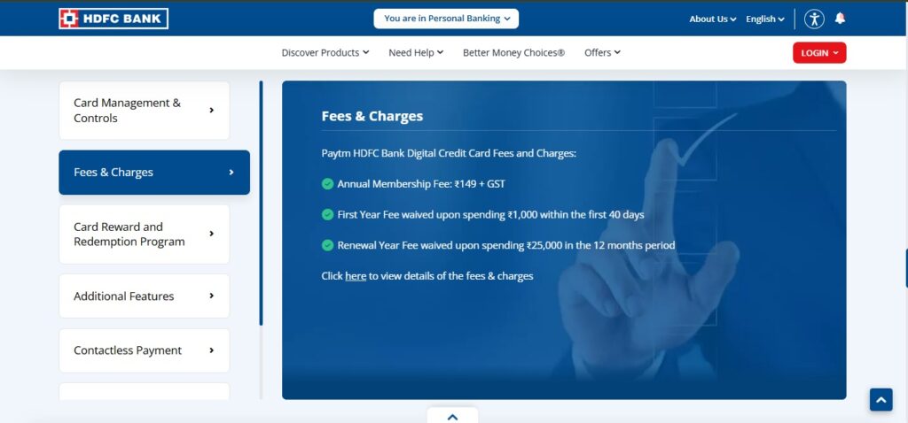 Paytm HDFC Credit Card Charges