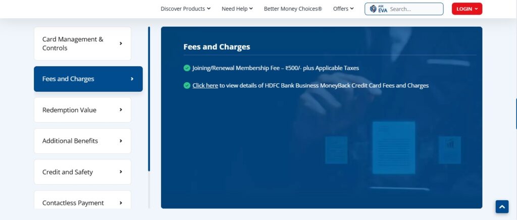 HDFC Business Moneyback Credit Card Fees