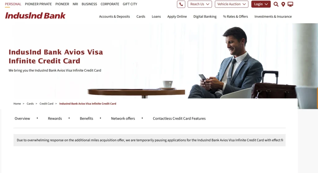 IndusInd Bank Avios Visa Infinite Credit Card Milestone Rewards