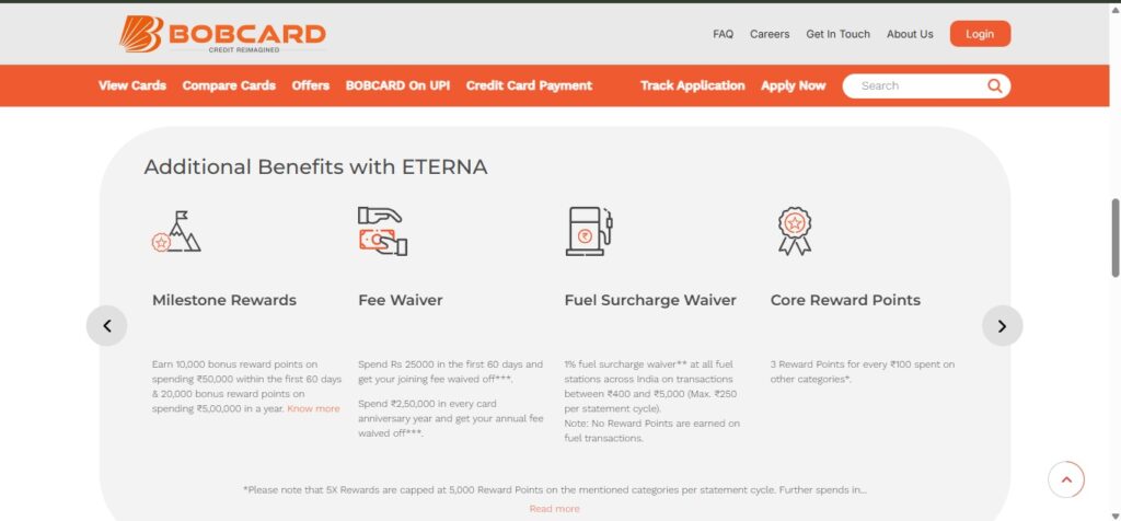 BOB Eterna Credit Card Benefits